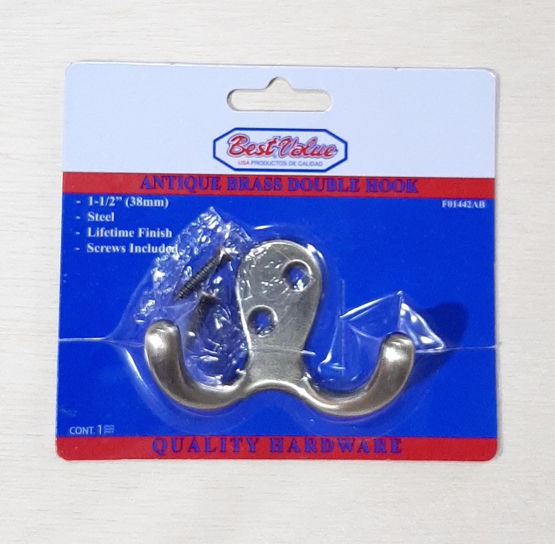 GANCHO DOBLE P/COLGAR AB BRONCE ANTIGUO EN BLISTER