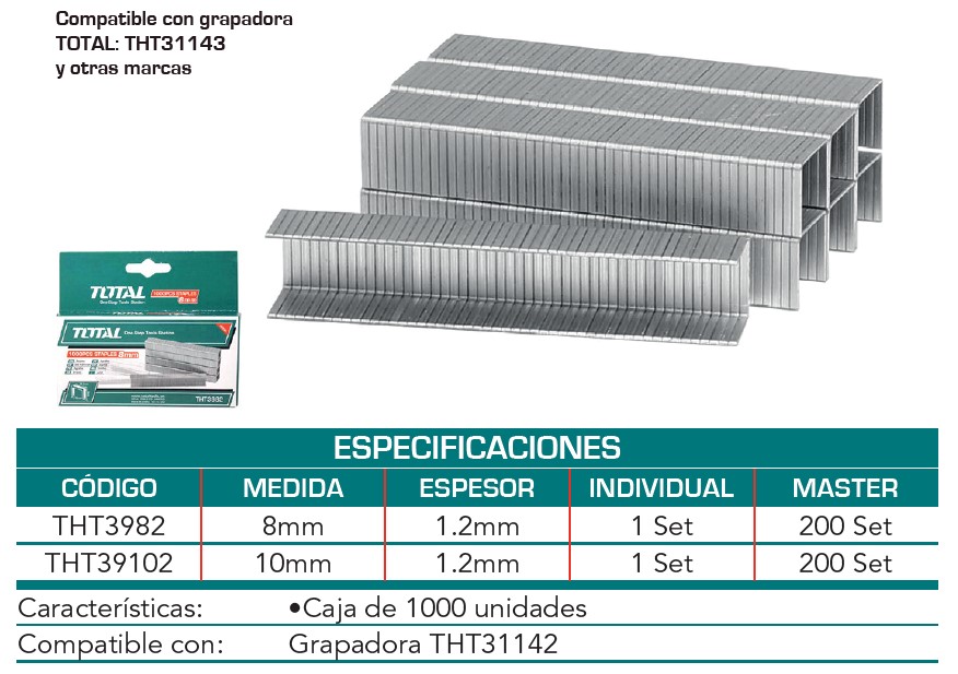 GRAPA TOTAL 08MM (5/16´´) X A 1.2MM THT31142 THT31143 SET X 1000PCS