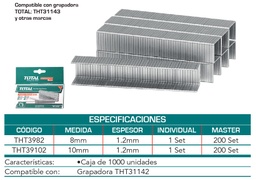 [T3982] GRAPA TOTAL 08MM (5/16´´) X A 1.2MM THT31142 THT31143 SET X 1000PCS